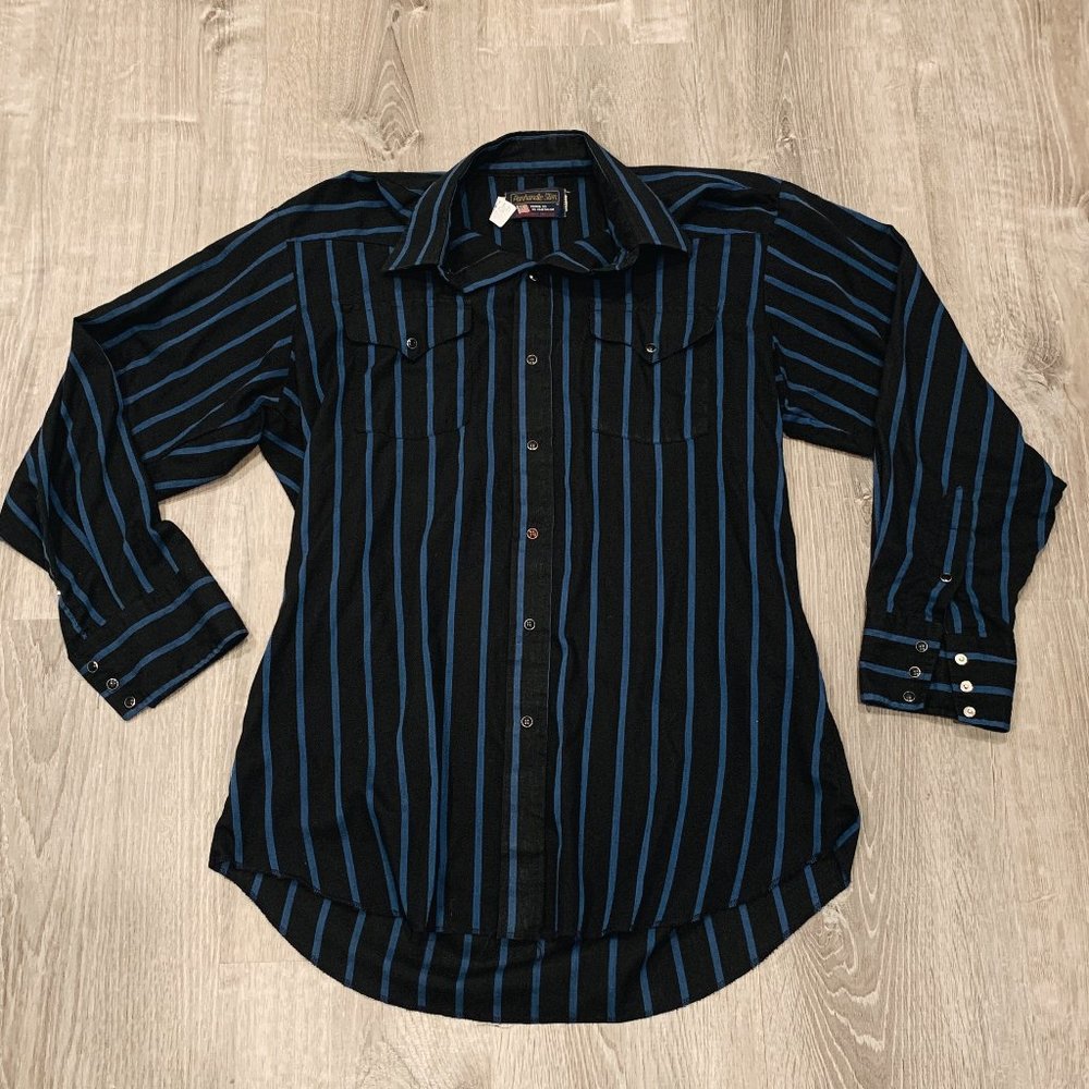 Men's Black & Blue Striped Western Shirt